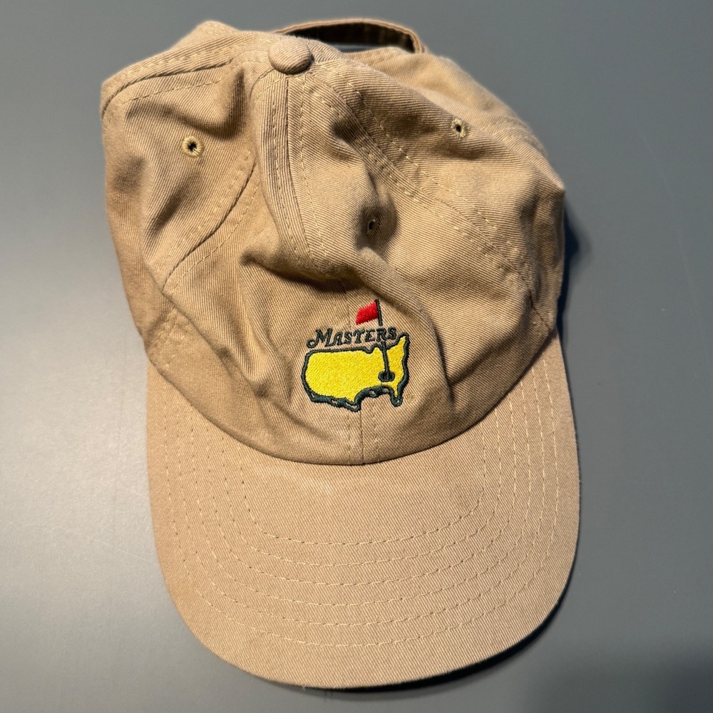 Masters Golf Tournament Hat Khaki Tan Embroidered Logo Strapback Made in USA Cap